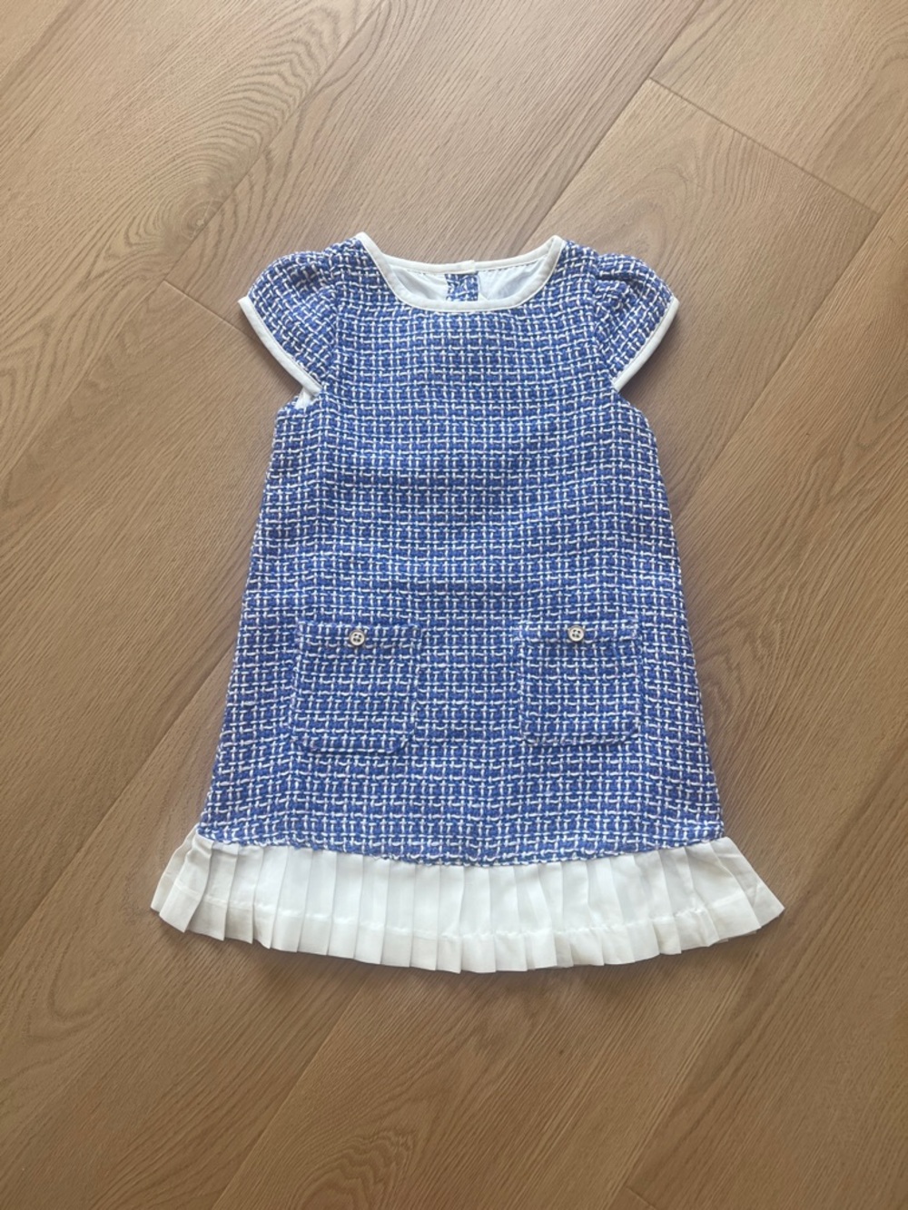 Janie and Jack Blue and White Tweed Pleated-Hem Dress